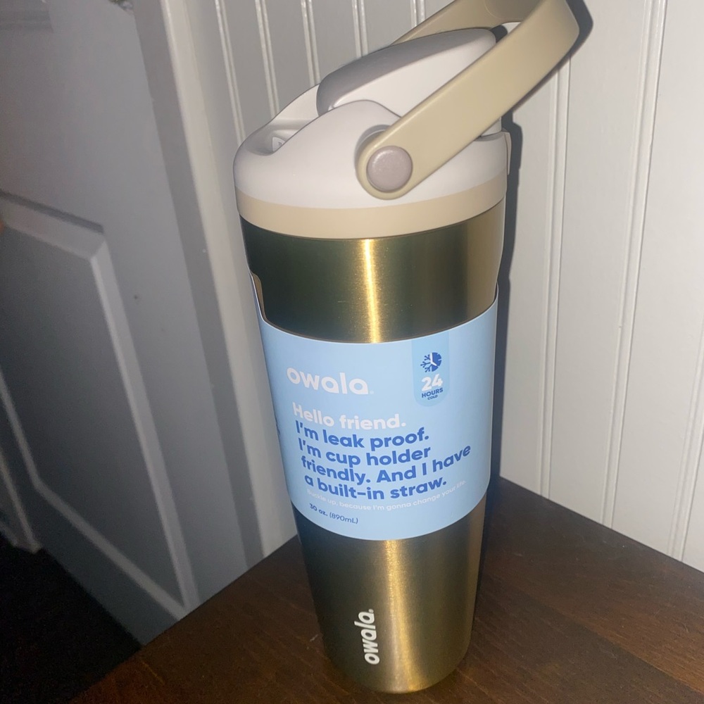 Insulated Metallic Olive Green Travel Bottle with Carry Handle - Picture 2 of 2